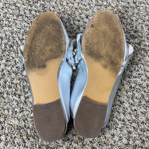 BP Silver Metallic Leather Ruffled Slip-On Loafers - Picture 5 of 10